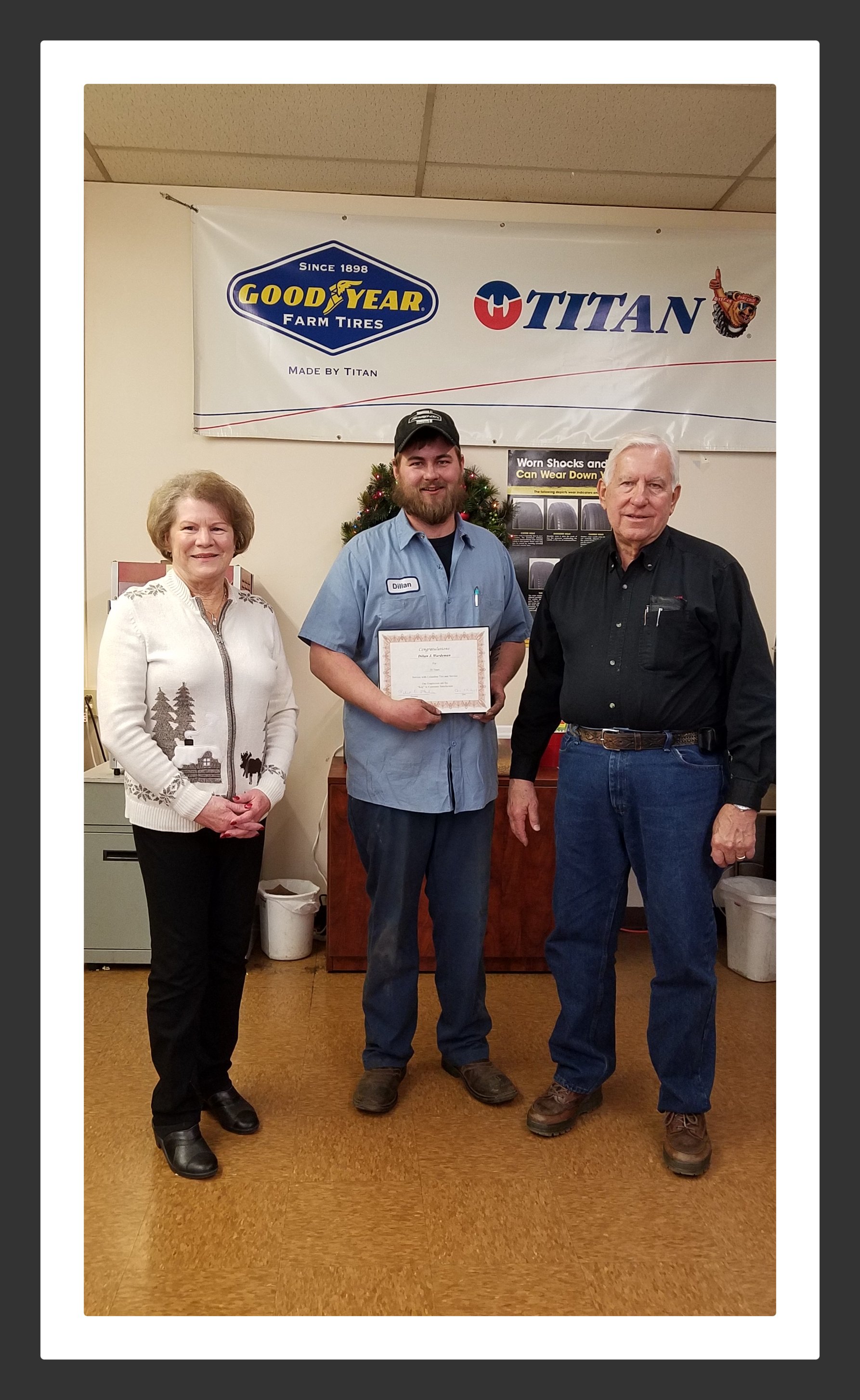 Columbus Tire and Service Center honored Dillan Wurdeman for his 10 years of Service with the company